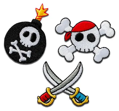 Produktbild von Mono Quick Piraten Trio 3 Stück - Aufnäher, Bügelbild, Aufbügler, Applikationen, Patches, Flicken, zum aufbügeln, Größe: 3,6 x 3,4 cm
