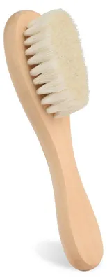 Image de Brosse à cheveux pour bébé avec manche en bois, extra douce, en poils de chèvre, pour nouveau-nés, 1 pièce