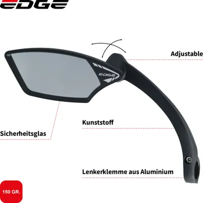 Produktbild von Edge E-Bike Fahrradspiegel Luxe mit Klemme - linke Montage - schwarz