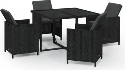 Produktbild von vidaXL 5-tlg. Garten-Essgruppe mit Kissen Poly Rattan Schwarz