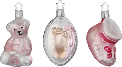 Produktbild von Christbaumschmuck Glas Geschenkset Baby Mädchen 7,5-9cm rosa 3-teilig
