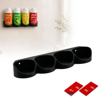 Produktbild von Printari Wandhalterung passend für More Zerup Flaschen, More Zerup Flaschenhalter für 4 Sirupflaschen, Wandregal und Sirup Organizer für Küche und Schrank, mit 3M Klebepads, auch für ESN, schwarz