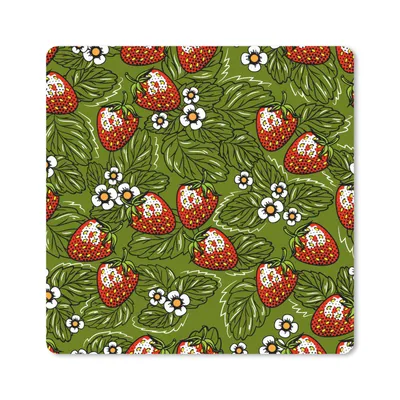 Produktbild von MuchoWow® Mauspad Mousepad Blumen - Erdbeere - Blätter - Vegan - Muster 20x20 cm - Mousepads - Maus Mat - Pad - Mausunterlage - Desk Mat - Bureauartikeln