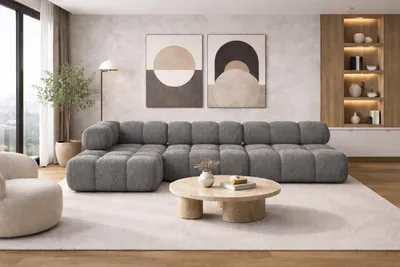 Produktbild von Kaiser Möbel Ecksofa Modulare L-Form, Bouclé-Stoff Abriamo, Dunkelgrau, Links, Selia
