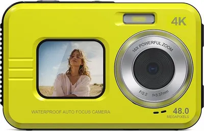 Produktbild von INF 4K Wasserdichte Digitalkamera: Dual-Display, 48MP, 16x Zoom für Outdoor & Selfies Gelb