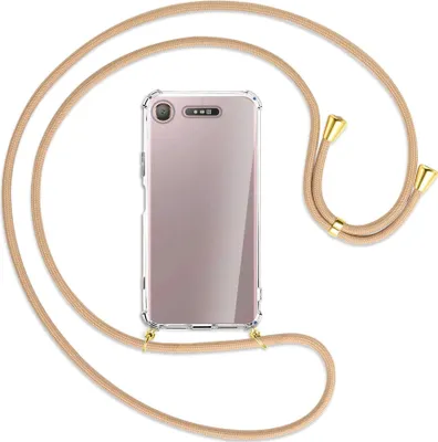 Produktbild von Handykette Backcover-Schutzhülle mit Band (Metall goldfarben) für Sony Xperia XZ1 - beige