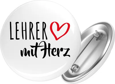 Produktbild von Huuraa Button Lehrer mit Herz 59mm rund mit Sicherheitsnadel Ansteckbutton Geschenkidee