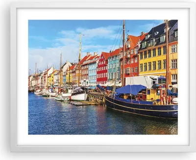Produktbild von Gerahmtes Poster - Weißer Rahmen - Kopenhagen Nahavn Schiffe - 50x40 cm - Wand Bild - Wanddeko - Wandbilder - Kunstposter - Wandposter - Bilderrahmen - Bilder - Kunstdruck - Wandbild - P2WAA50x40-4205