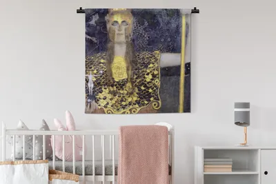 Produktbild von MuchoWow® Wandteppich Wandbehang Pallas Athene - Gustav Klimt 90x90 cm Tapisserie Dekoration Wandtuch - Wandaufhänger