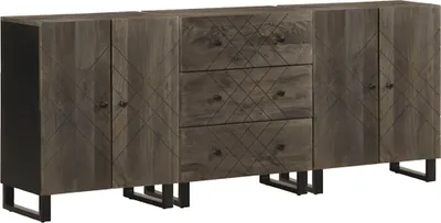 Zdjęcie produktu dla Szafki, 3 szt., czarna, 60x33x75 cm, lite drewno mango
