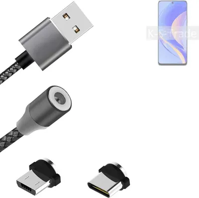 Produktbild von K-S-Trade Hochwertiges Magnet-Lade-kabel Sync-Kabel Daten-Kabel für Huawei Enjoy 50 Pro mit USB-Typ-C-Anschluss und Micro-USB-Anschluss 2A bis zu