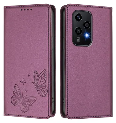 Image de Étui en cuir pour Honor 200 Lite, motif papillon, étui portefeuille à rabat avec support, violet