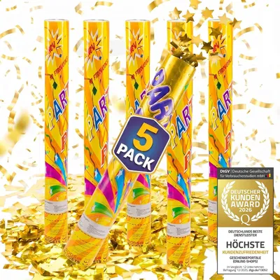 Productafbeelding van XXL Confettikanon Set - 5 stuks feestartikelen van 60 cm met gouden metallic confetti - Perfect voor bruiloften, verjaardagen en nieuwjaarsfeesten