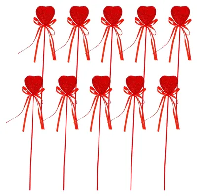 Produktbild von 10 Stück Glitzernde Herz Blumenstecker aus Schaumstoff Rote Valentinstagsdekoration mit Schleife Langlebige Herzstecker für Sträuße, Hochzeiten und Selbstgemachte Blumenarrangements