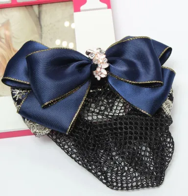 Produktbild von Haarclip mit Haarnetz Schleife Spitzenstoff Strass Blau