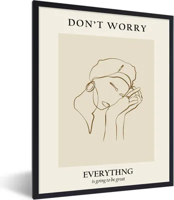 Produktbild von MuchoWow® Gerahmtes Poster Frau - Linienkunst - Zitate - Text 60x80 cm - Poster mit Schwarzem Bilderrahmen Wandposter Rahmen Foto Bilder - Premium - Wanddeko Wohnzimmer