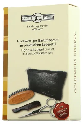 Produktbild von Golddachs Bart-Set im Lederetui Bartkamm Bartbürste Bartschere