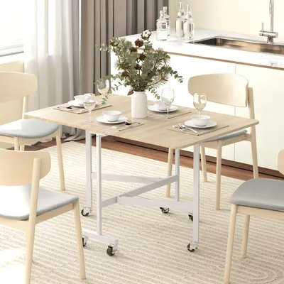 Produktbild von Klapptisch Esstisch ausklappbar für 6 Personen, Spanplatte Eiche, rollbar mit Bremsen | 120 x 80 x 73 cm | zusammengeklappt 26 cm tief