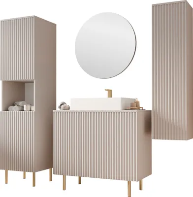 Produktbild von MIRJAN24 Badmöbel-Set Nubia V, Badezimmer-Set mit Spiegel (Farbe: Cashmere, Ohne Siphon, Ohne Waschbecken)