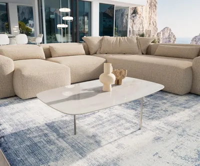 Produktbild von DELIFE Couchtisch Edge Boot 120x70 cm Keramik Onyx Champagne Trive Edelstahl gebürstet