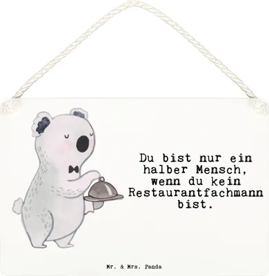 Produktbild von Mr. & Mrs. Panda Schild Restaurantfachmann Herz DIN A6 - Weiß - Geschenk, wandtafel, Wandbild Holz, Türschild, holzbild, kleine aufmerksamkeit