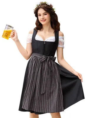 Produktbild von YesFashion Damen Dirndl Midi 3 Teilig Trachtenkleid mit Dirndlkleid Dirndlbluse Dirndlschš¹rze Schwarz 40