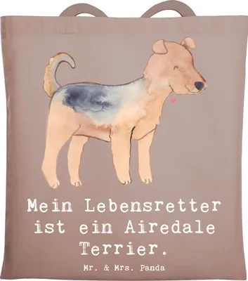 Produktbild von Mr. & Mrs. Panda Einkaufstasche Airedale Terrier Lebensretter - Braun Pastell - Geschenk, Shopping Tasche, Schultasche, Jutebeutel, Laptoptasche, Tote Bag
