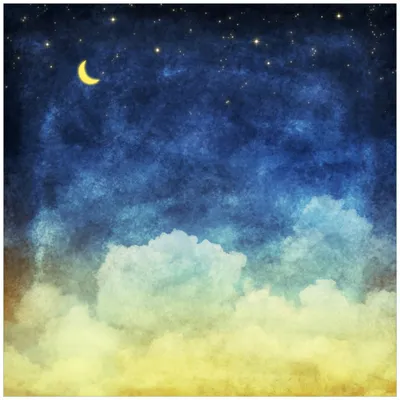 Produktbild von Wallario Premium Glasbild, freischwebende Optik, kräftige Farben, Größe 50 x 50 cm Motiv Wolkenhimmel mit Mond und Sternen