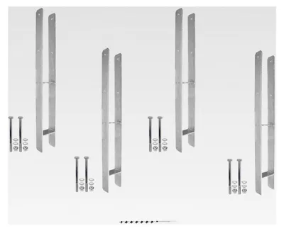 Produktbild von Set mit 4 H-Pfostenträgern feuerverzinkt, extra lang, 6 mm / 800 mm für 90 mm Pfosten, inkl. Befestigungsset und Schlangenbohrer