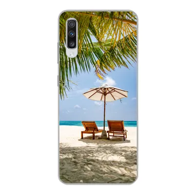Produktbild von MuchoWow® Handyhülle Schutzhülle Hülle für Samsung Galaxy A70 Strandkorb - Sonnenschirm - Palme Silikon Softcase Handy Hülle - Schutzhaube