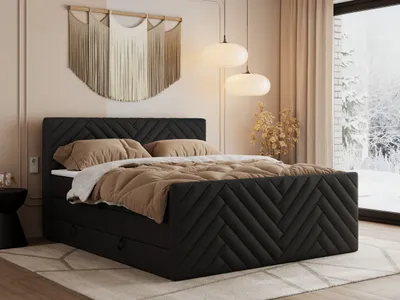 Produktbild von MKS MEBLE Boxspringbett 140x200 mit Bettkasten Matratze H4 - Paris King Duo - Schwarz Kunstleder