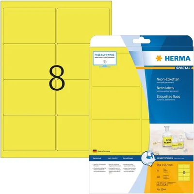 Produktbild von Etiketten A4 neon-gelb 99,1x67,7 mm Papier matt 160 St.