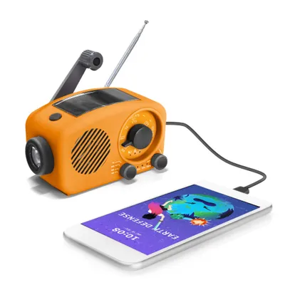 Produktbild von Tragbares Notfallradio, Solar Kurbelradio mit SOS-Alarm, LED-Taschenlampe, AM/FM, 2000mAh, IPX3, Notfallausrüstung, 3 Lademöglichkeiten, Orange