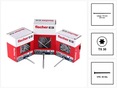 Produktbild von Fischer Spanplattenschraube 6,0x110 PowerFast FPF II CTP BC, Senkkopf, Innenstern TX. Teilgewinde