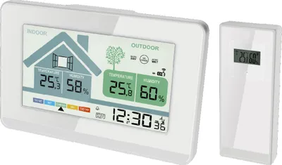 Produktbild von Funk-Wetterstation mit Lüftungsempfehlung 1x Sensor LCD Farb Display Funk-Wetterstation mit Datumsanzeige Digital Weiß Funkuhr Alarm Snooze Wecker Farbdisplay beleuchtet mit Wandhalterung Schimmelwarner - 4-MV5631
