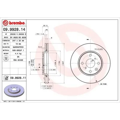 Productafbeelding van BREMBO remschijven (2 stuks), vooras, artikelnummer 09.9928.14