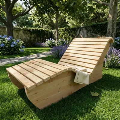 Produktbild von Holzliege Waldsofa Wellenliege Relaxliege "Sigi" Gartenliege Massivholz Lärche gerade 80cm Himmelsliege