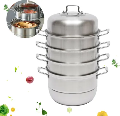 Image de cuiseur à vapeur à 5 étages Cuiseur à vapeur avec couvercle en verre en acier inoxydable Cuiseur à vapeur de garde Steamer