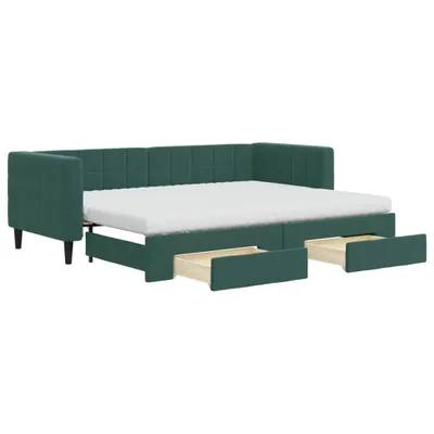 Image de vidaXL Lit de jour extensible avec tiroirs Vert foncé 80x200 cm Velours
