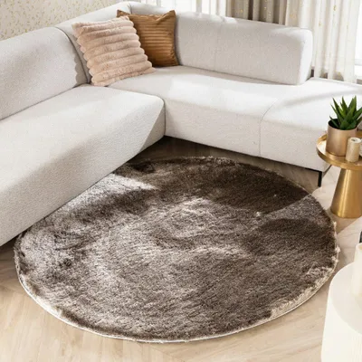 Produktbild von Volero - Hochflor Teppich Rund - Glorious Silber Grau - Ø 120 cm - Wohnzimmer, Esszimmer, Schlafzimmer - Industrielle, Modern, Skandinavisch