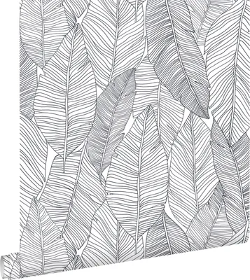 Immagine prodotto di ESTAhome carta da parati foglie disegnate nero e bianco 53 cm x 10.05 m
