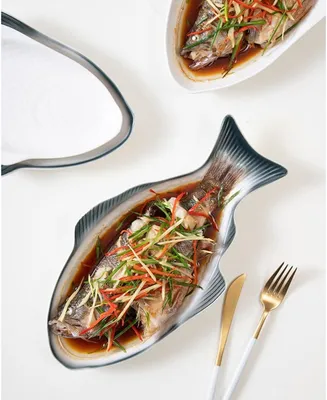 Produktbild von Kreative fischförmige Servierplatte aus Keramik für Zuhause und Restaurant