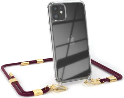 Produktbild von EAZY CASE Handykette für Apple iPhone 11, Transparente Silikonhülle mit Band, Clear Case, abnehmbar in  Rot