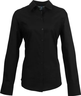 Produktbild von Premier Damen Oxford-Bluse / Bluse / Arbeitshemd, langärmlig RW2820 (42) (Schwarz)