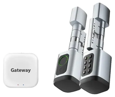 Produktbild von Intelligentes Türschloss, 5 Entsperrmöglichkeiten, Einfache Installation, Silber und Gateway, Verstellbare Version