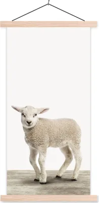 Produktbild von MuchoWow® Textilposter Lamm - Schaf - Tiere - Kinder - Mädchen - Jungen 40x80 cm mit holzfarbenen Rahmen - Wohnzimmer