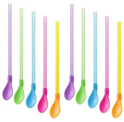 Slush-Strohhalme, 10 Stück, wiederverwendbar, 2-in-1 mit Löffel