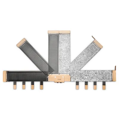 Produktbild von H.Koenig WOD360 Raclettegerät für 8 Personen, Steingranit und Naturholz, 180° Drehung, herausnehmbare Platten, 8 Pfännchen und 8 Holzspatel, 1400 W
