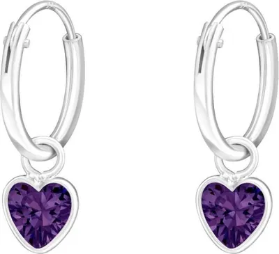 Produktbild von 925 Sterling Silber Creolen Ohrringe mit Zirkonia-Herz in verschiedenen Farben Farbe - Lila