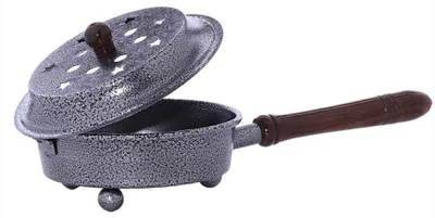 Räucherpfanne Metall schwarz mit Holzgriff, Deckel abnehmbar, 30 cm